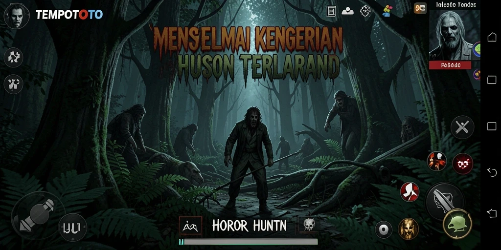 Tampilan antarmuka TEMPOTOTO dengan elemen kengerian hutan.