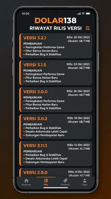 Tampilan riwayat versi dolar138